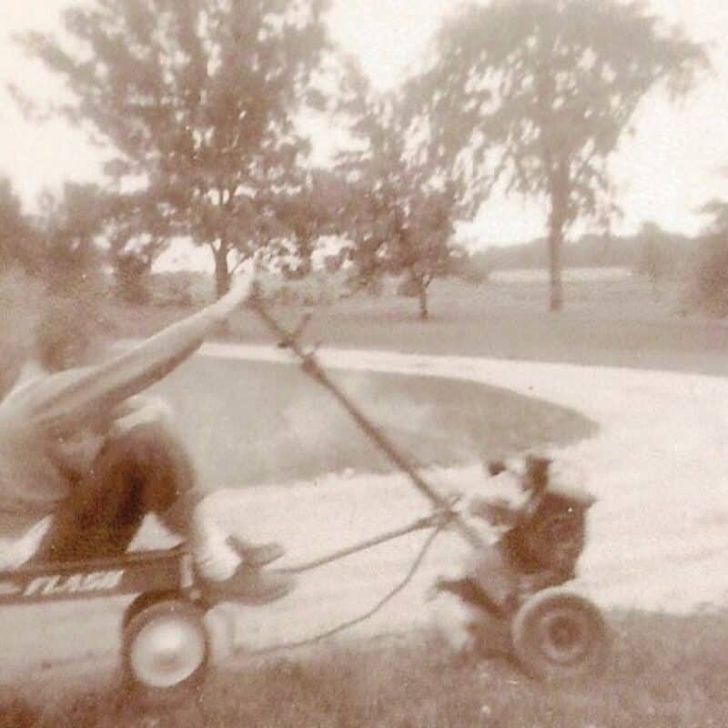 grandparents on a wagon